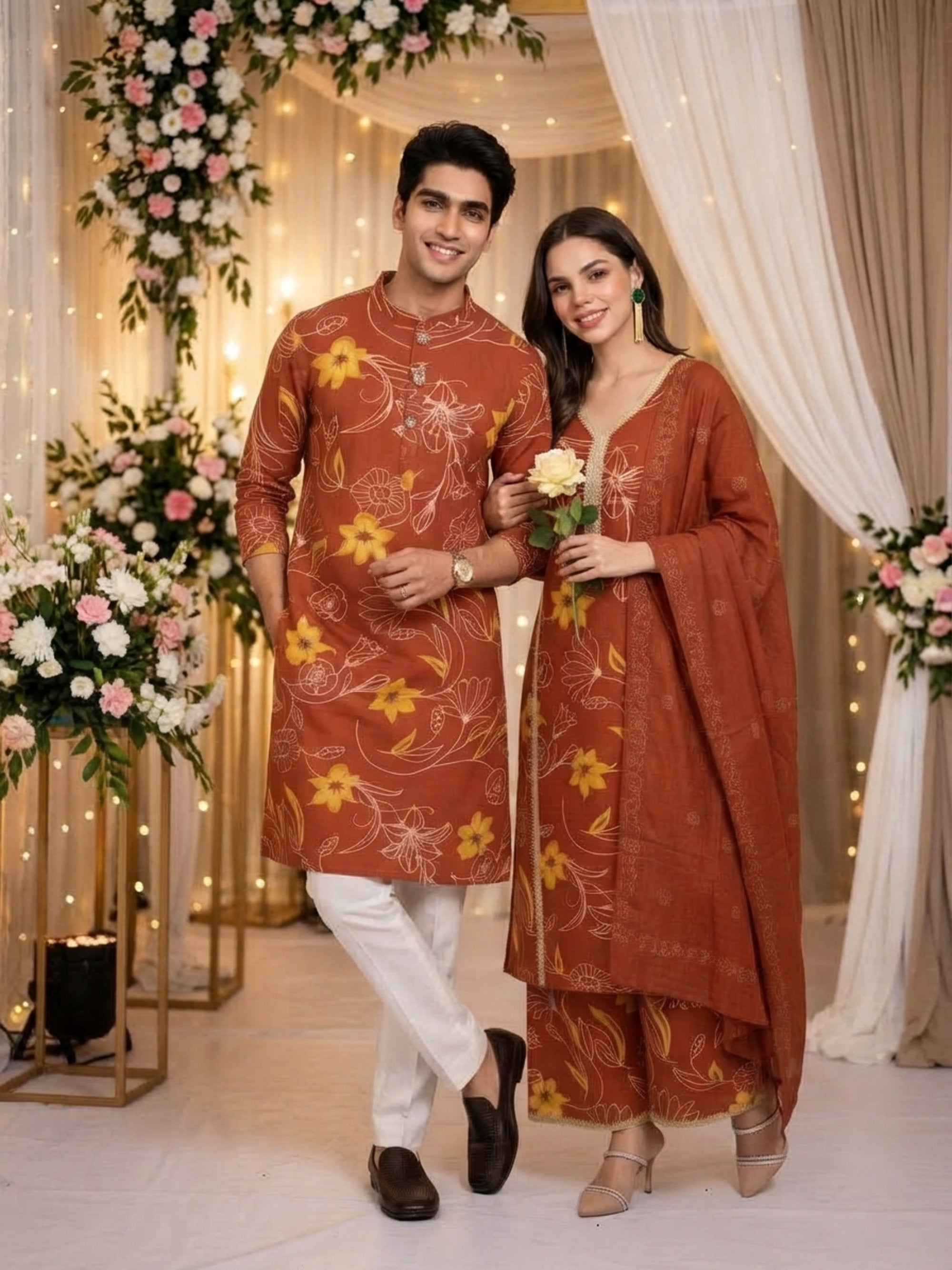 Couple Matching Ethnic Set – Festive Cotton Wear