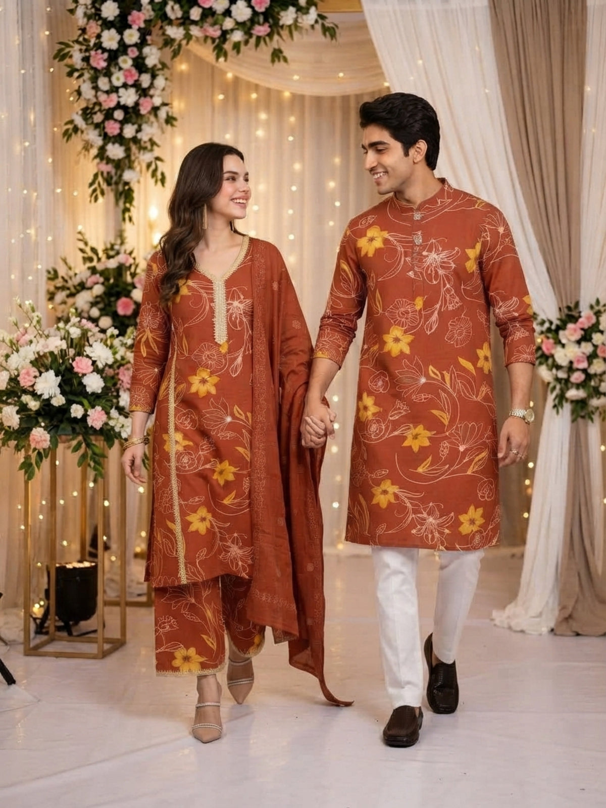 Couple Matching Ethnic Set – Festive Cotton Wear
