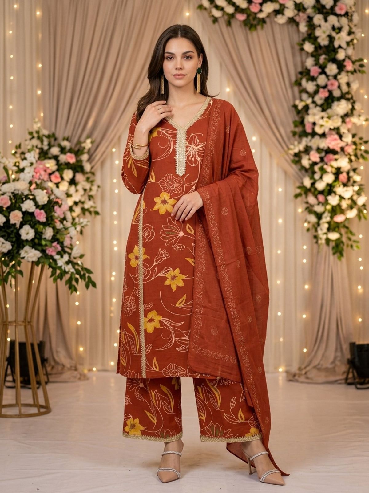 Women’s Cotton  3-Piece Straight Kurta – Festive Ethnic Wear