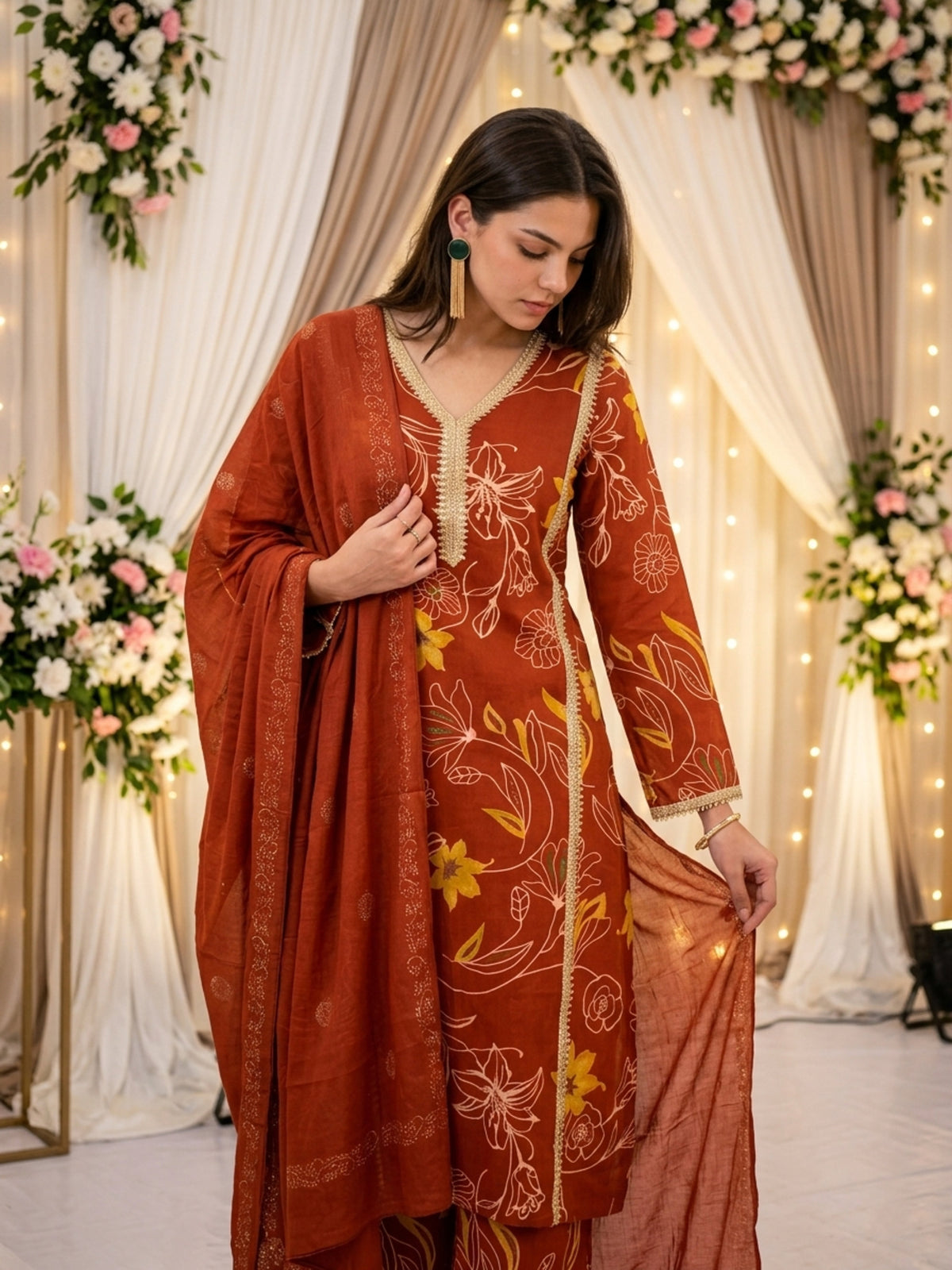Women’s Cotton  3-Piece Straight Kurta – Festive Ethnic Wear