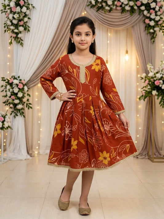Girl’s A-Line Midi Dress – Cotton Festive Wear