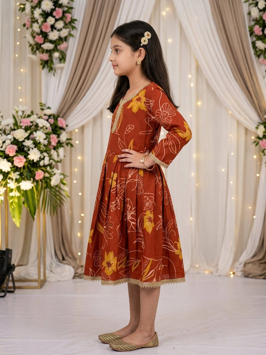 Girl’s A-Line Midi Dress – Cotton Festive Wear