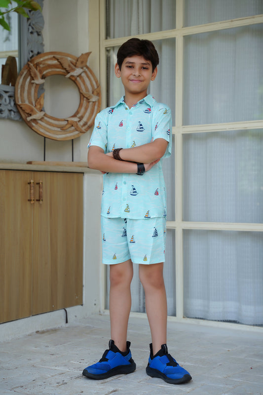Boys Tropical Co-Ord Set – Beach Vacation Shirt & Shorts for Birthday and Pool Party