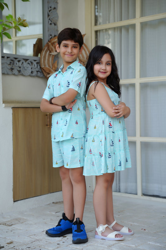 Brother Sister Matching Outfits – Tropical Resort Wear for Beach Vacation and Birthday