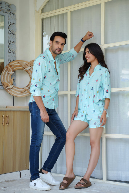 Couple Matching Co-Ord Set and Shirt – Shirt & Shorts for Beach Holiday and Staycation