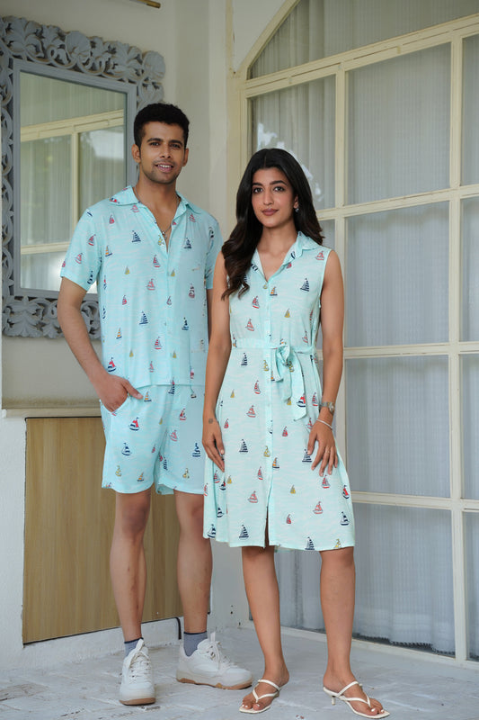 Couple Matching Shirt and Dress Combo – Romantic Outfit for Valentine Anniversary and Dinner