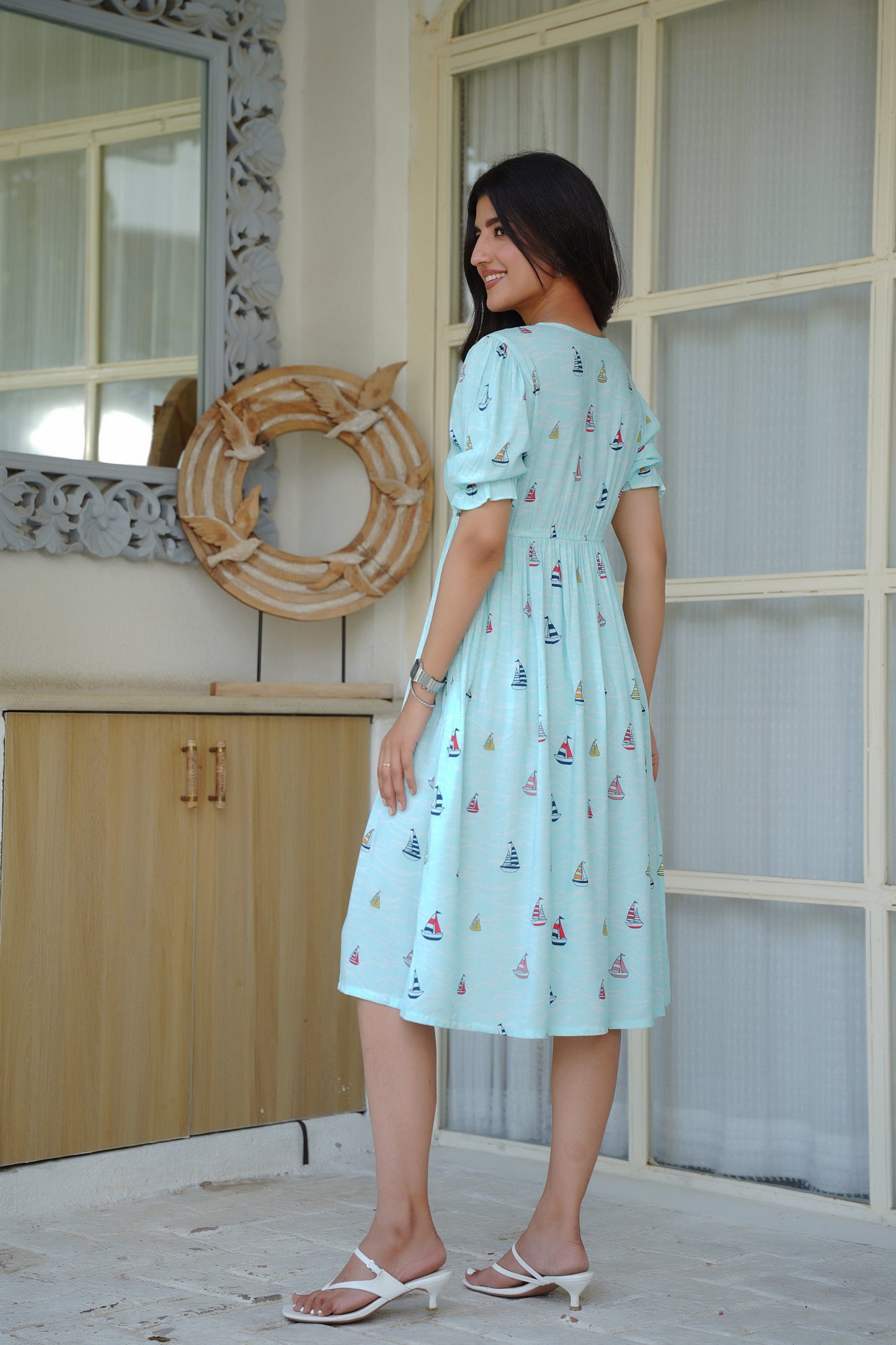 Women Printed Midi Dress – Tropical Vacation Beach and Pool Party Outfit