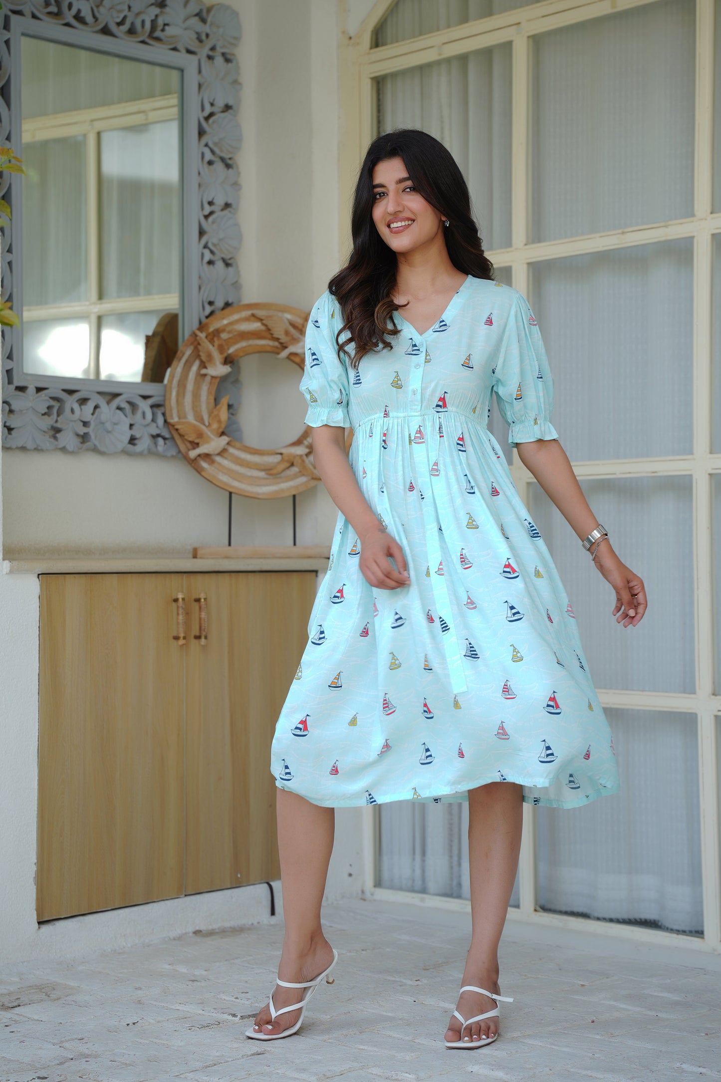 Women Printed Midi Dress – Tropical Vacation Beach and Pool Party Outfit