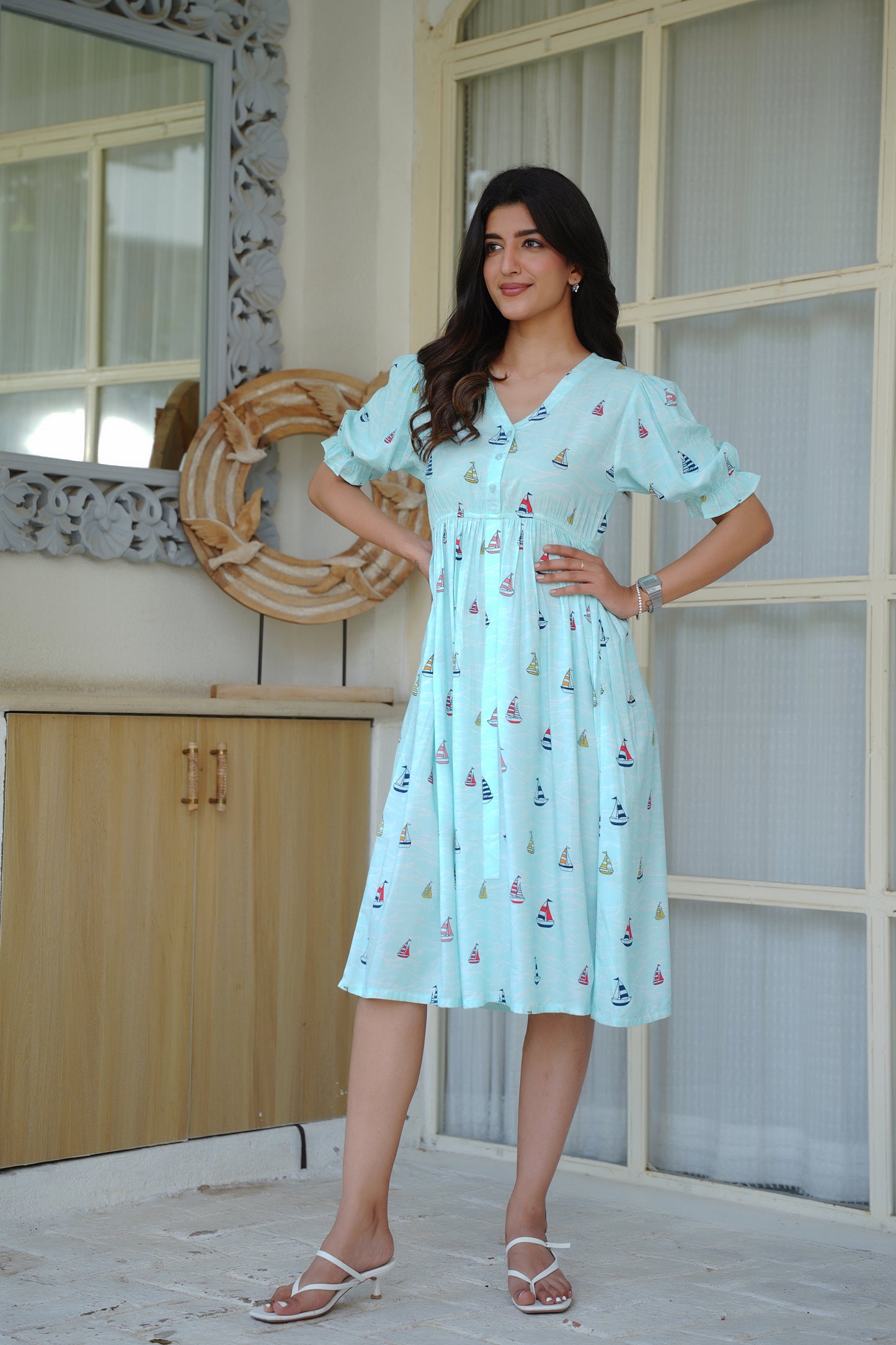 Women Printed Midi Dress – Tropical Vacation Beach and Pool Party Outfit