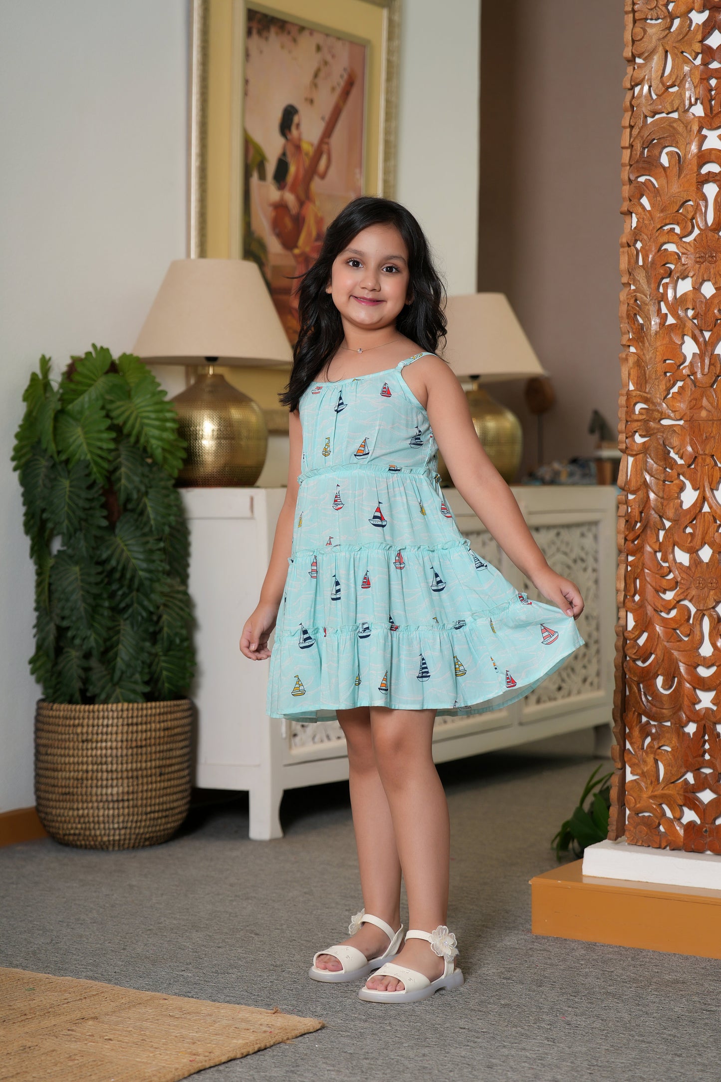 Girls Sleeveless Tropical Dress – Beach Holiday Birthday and Pool Party Wear