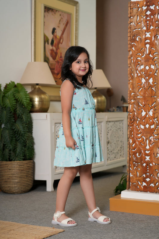 Girls Sleeveless Tropical Dress – Beach Holiday Birthday and Pool Party Wear