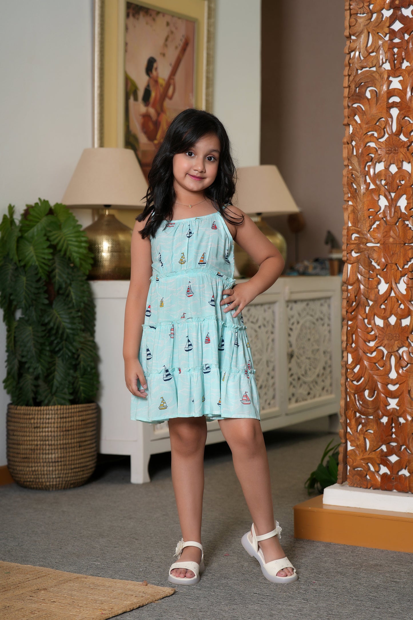 Girls Sleeveless Tropical Dress – Beach Holiday Birthday and Pool Party Wear