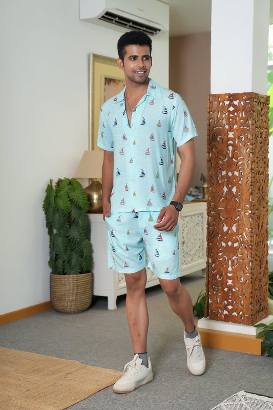 Men Co Ord Set – Tropical Shirt and Shorts for Beach Holiday and Pool Party