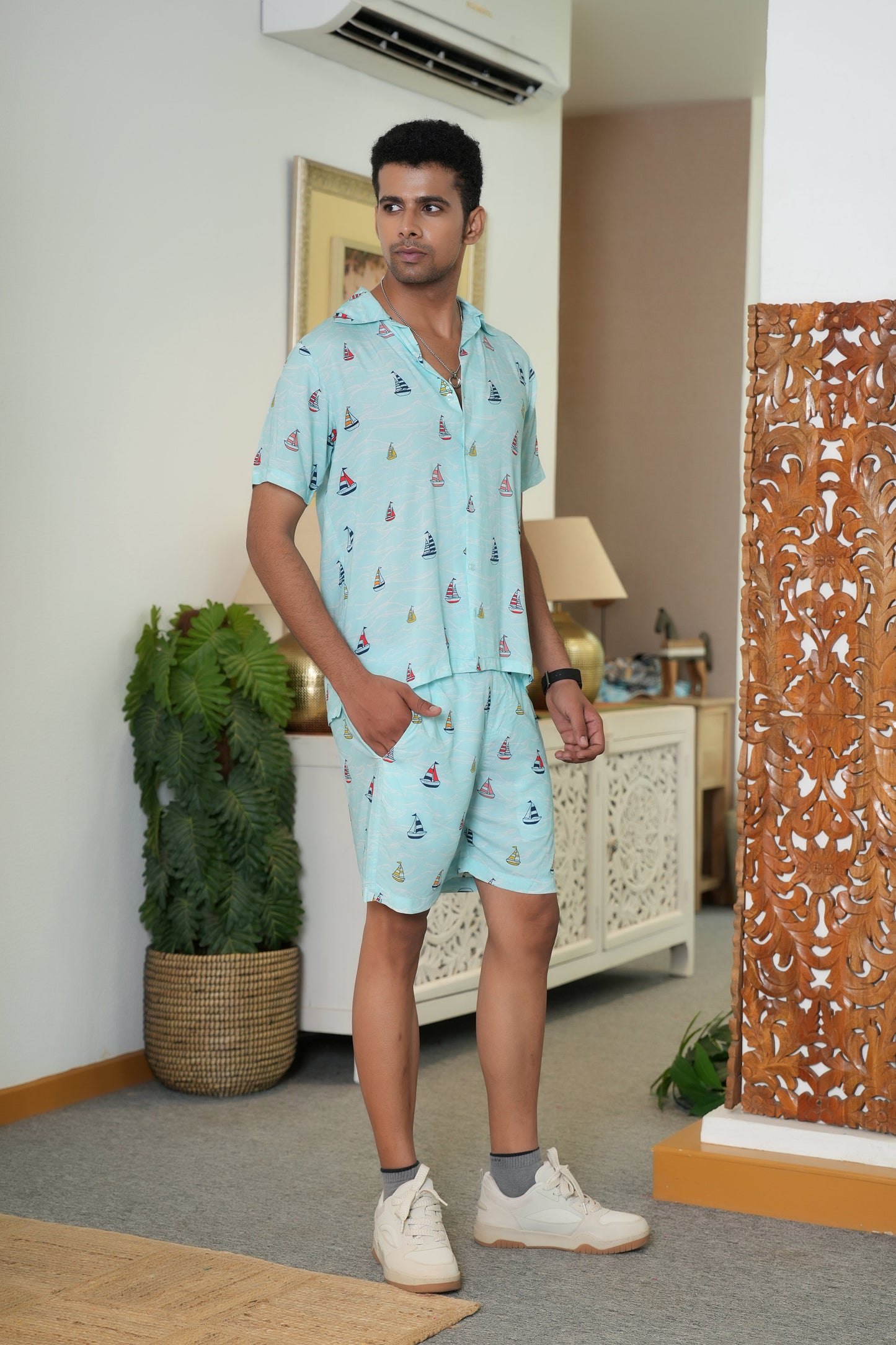 Men Co Ord Set – Tropical Shirt and Shorts for Beach Holiday and Pool Party