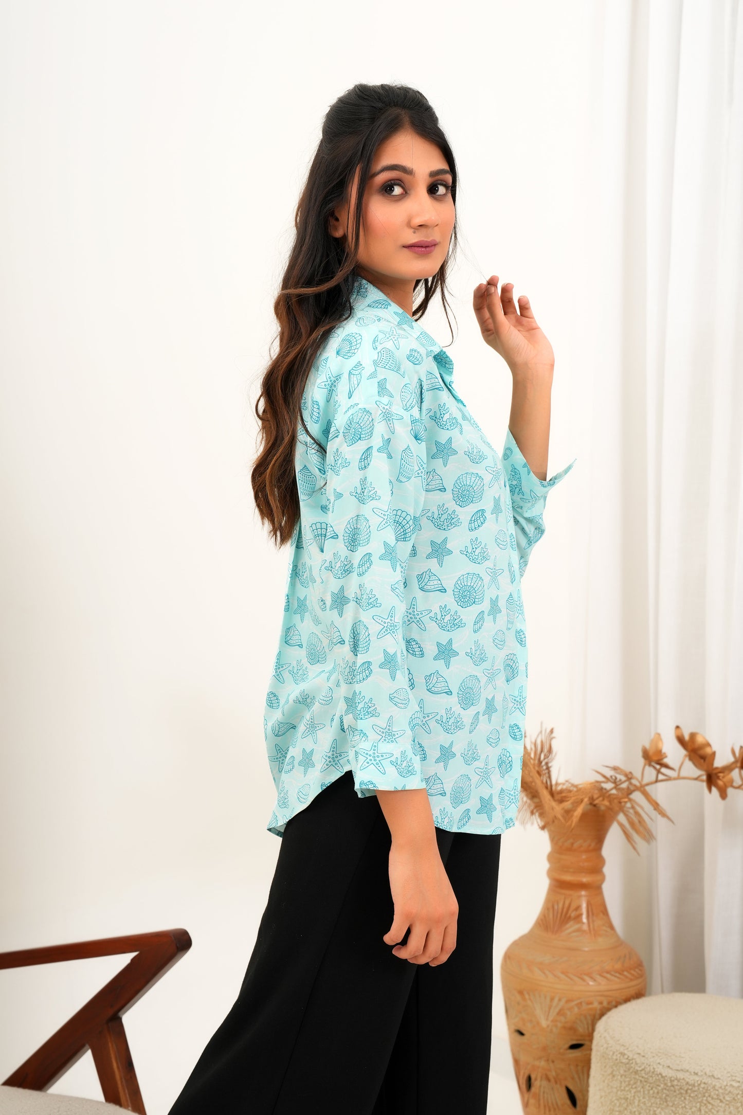 Women's Full Sleeve Shirt – Tropical Print Resort Wear