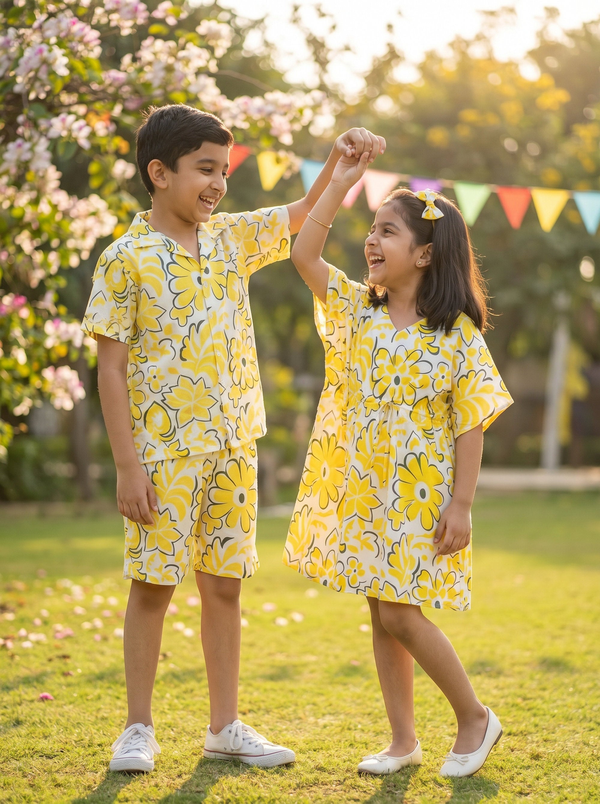 Brother Sister Matching Beach Outfits – Kids Tropical Resort Wear for Family Vacation Birthday & Holiday Photoshoot