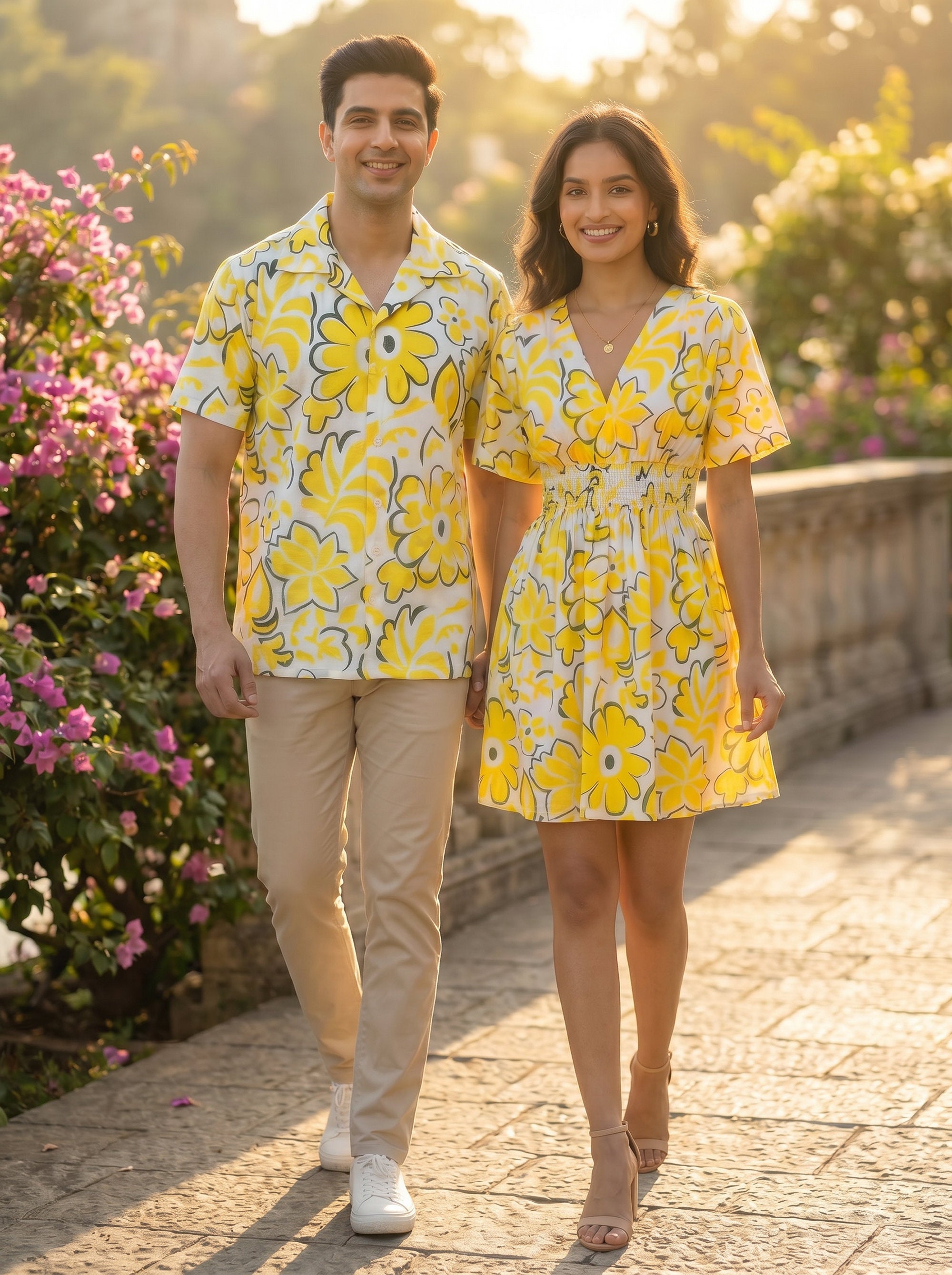 Couple Matching Vacation Outfit – Summer Shirt & Dress Set for Honeymoon Anniversary Resort Holiday & Romantic Dinner