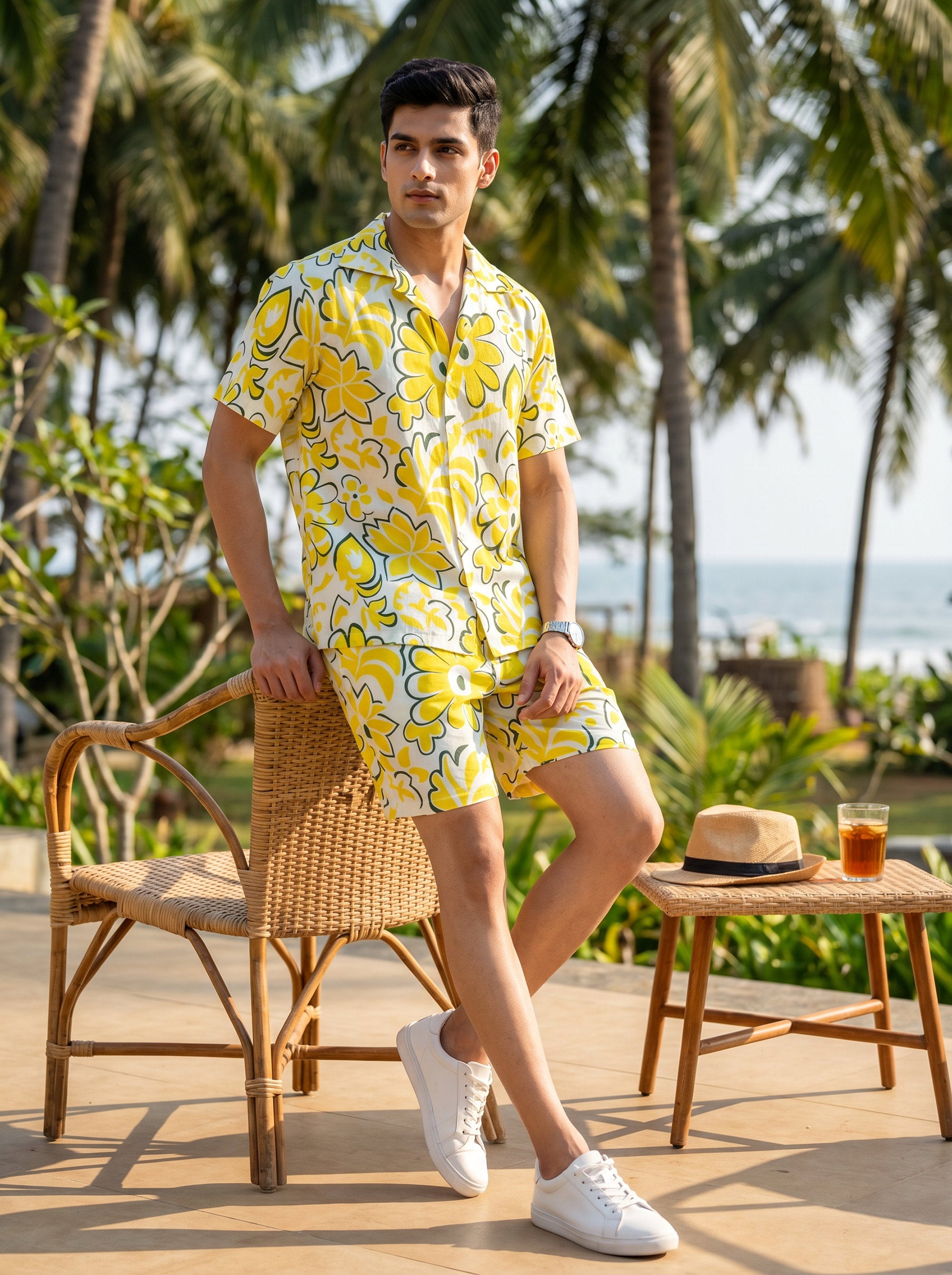 Mens Beach Co-Ord Set – Tropical Shirt & Shorts Vacation Outfit for Pool Party Resort Holiday & Goa Trip