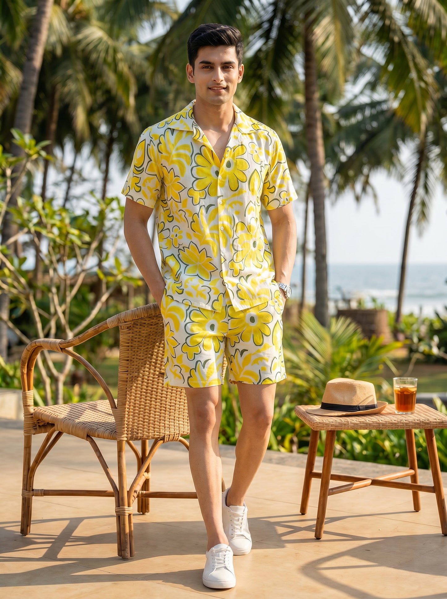 Mens Beach Co-Ord Set – Tropical Shirt & Shorts Vacation Outfit for Pool Party Resort Holiday & Goa Trip