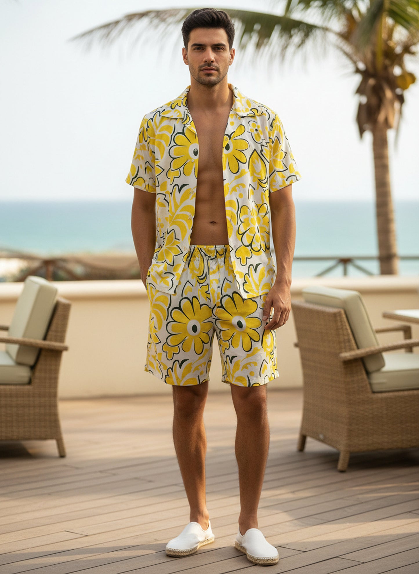 Mens Beach Co-Ord Set – Tropical Shirt & Shorts Vacation Outfit for Pool Party Resort Holiday & Goa Trip