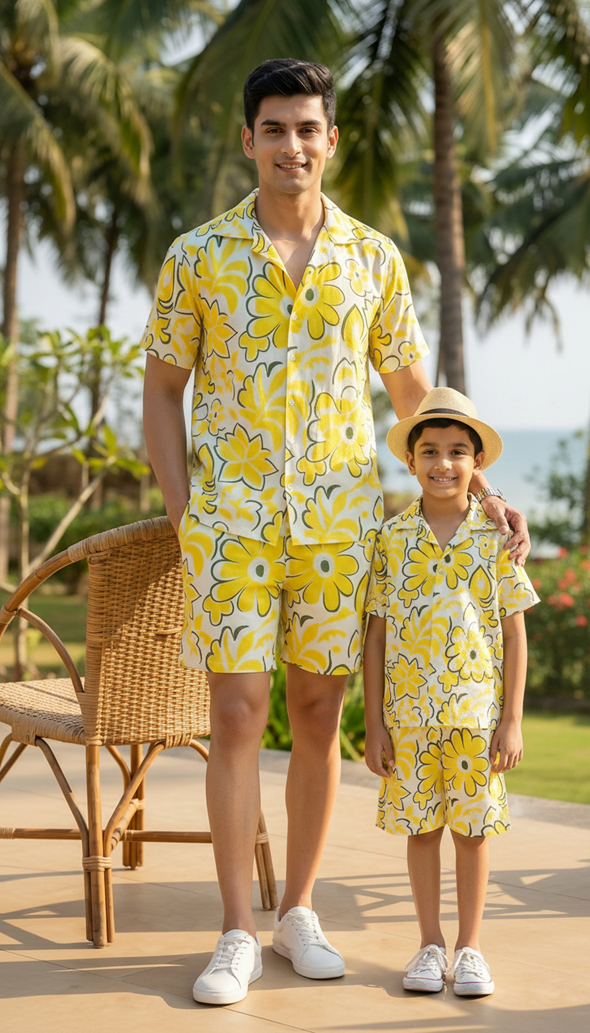 Father Son Matching Beach Co-Ord Sets – Family Vacation Resort Wear for Birthday Holiday & Photoshoot