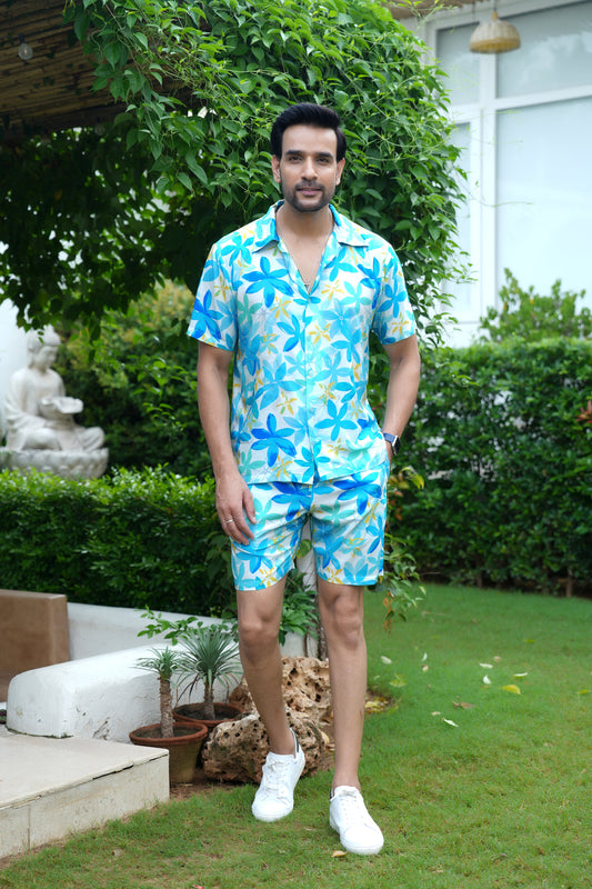 Mens Beach Co Ord Set – Shirt and Shorts Vacation Wear