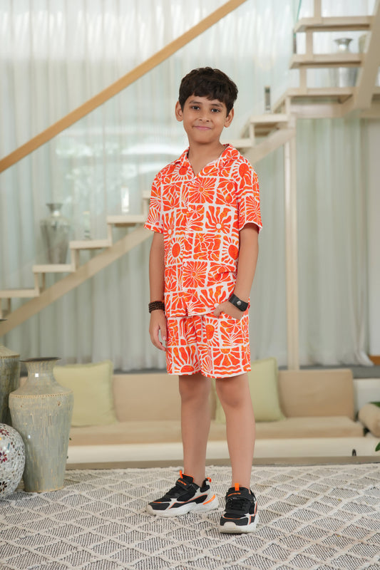 Boy’s Tropical Beach Co-Ord Set – Matching Shirt & Shorts Summer Vacation Outfit