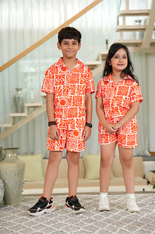Brother & Sister Matching Outfits – Tropical Resort Wear for Kids