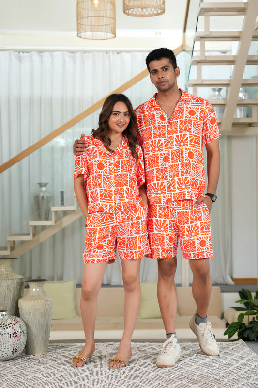 His & Her Matching Co-Ord Sets – Tropical Shirt & Shorts Resort Wear