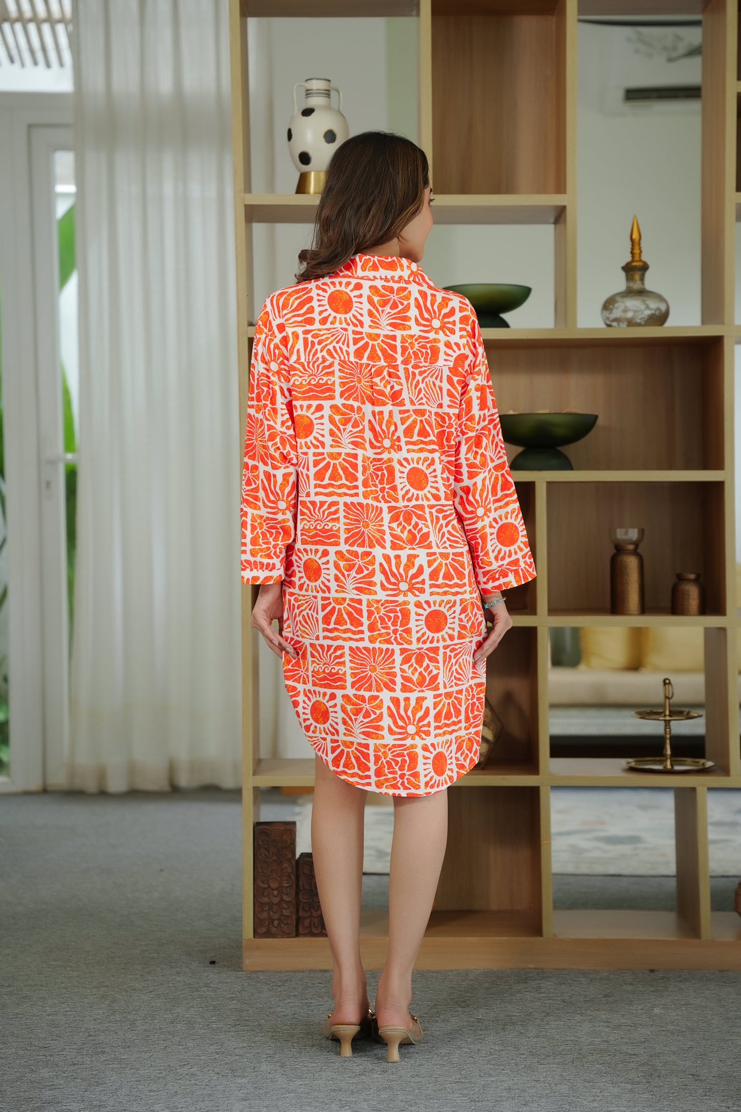 Women’s Long Tropical Shirt Dress – Elegant Resort Wear for Beach Vacations