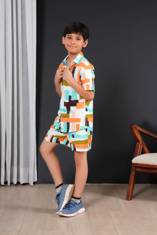 Boys’ Tropical Co-Ord Set – Vacation-Ready Shirt & Shorts Combo