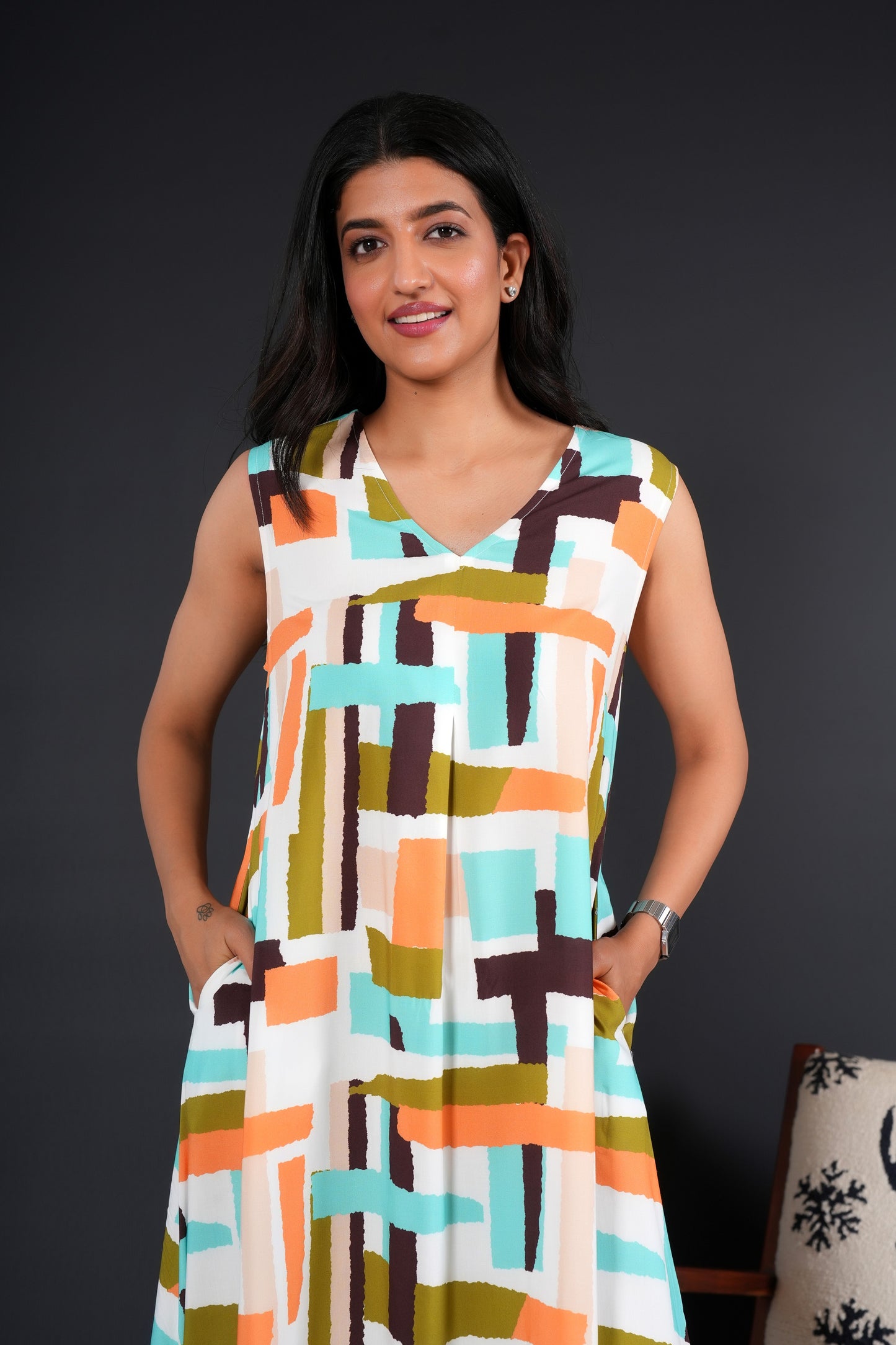 Women’s Sleeveless A-Line Midi Dress – Lightweight Beach Style