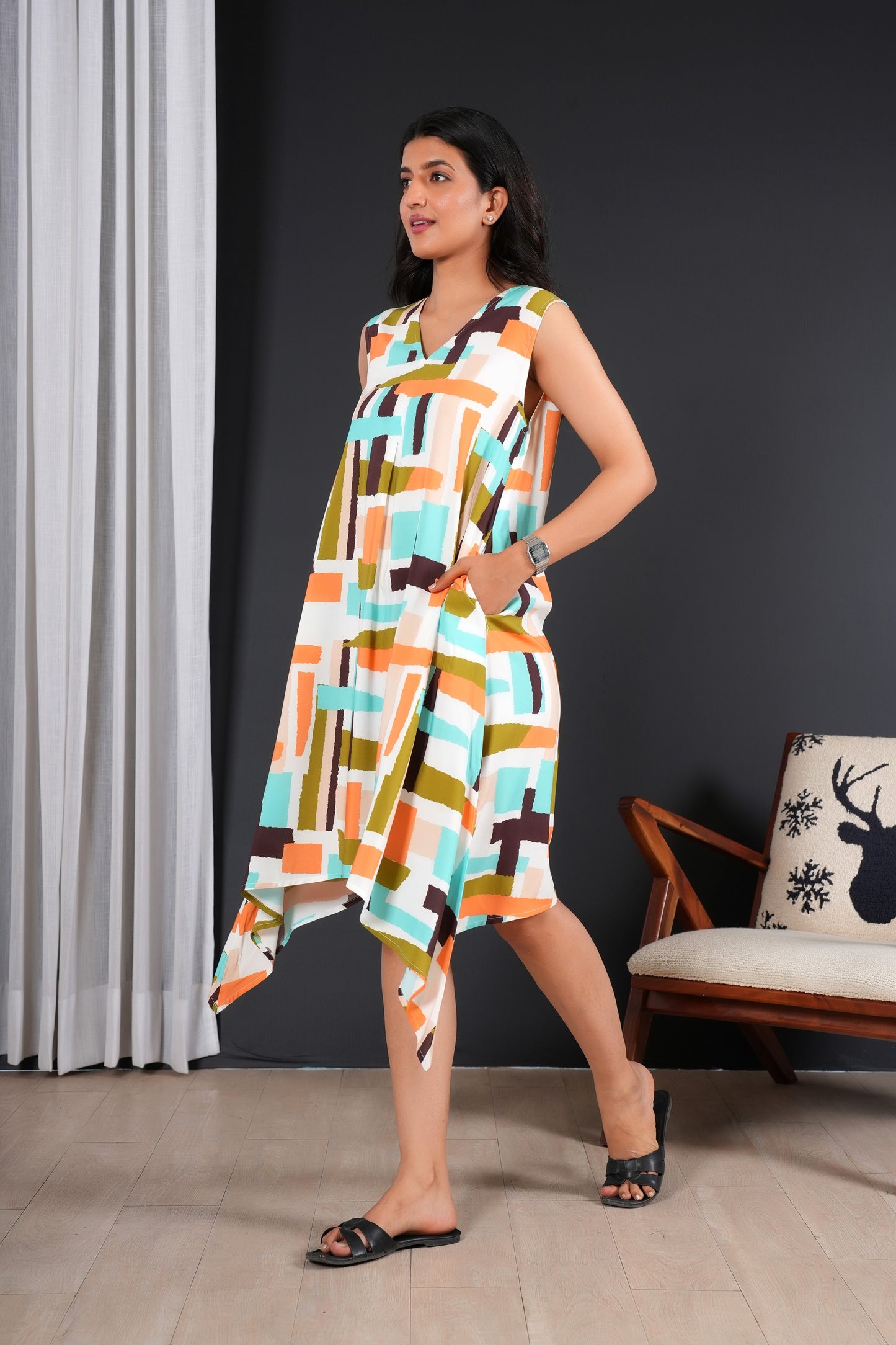 Women’s Sleeveless A-Line Midi Dress – Lightweight Beach Style