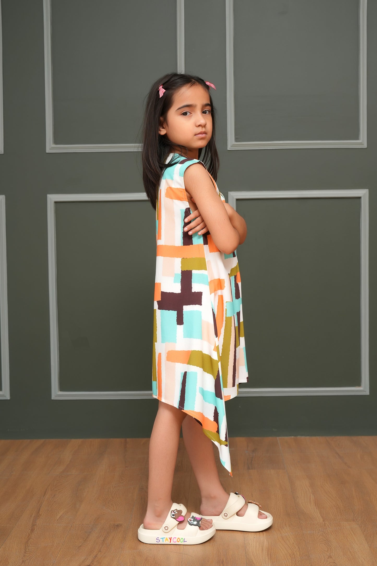Girls’ Sleeveless A-Line Midi Dress – Soft Viscose Summer Outfit