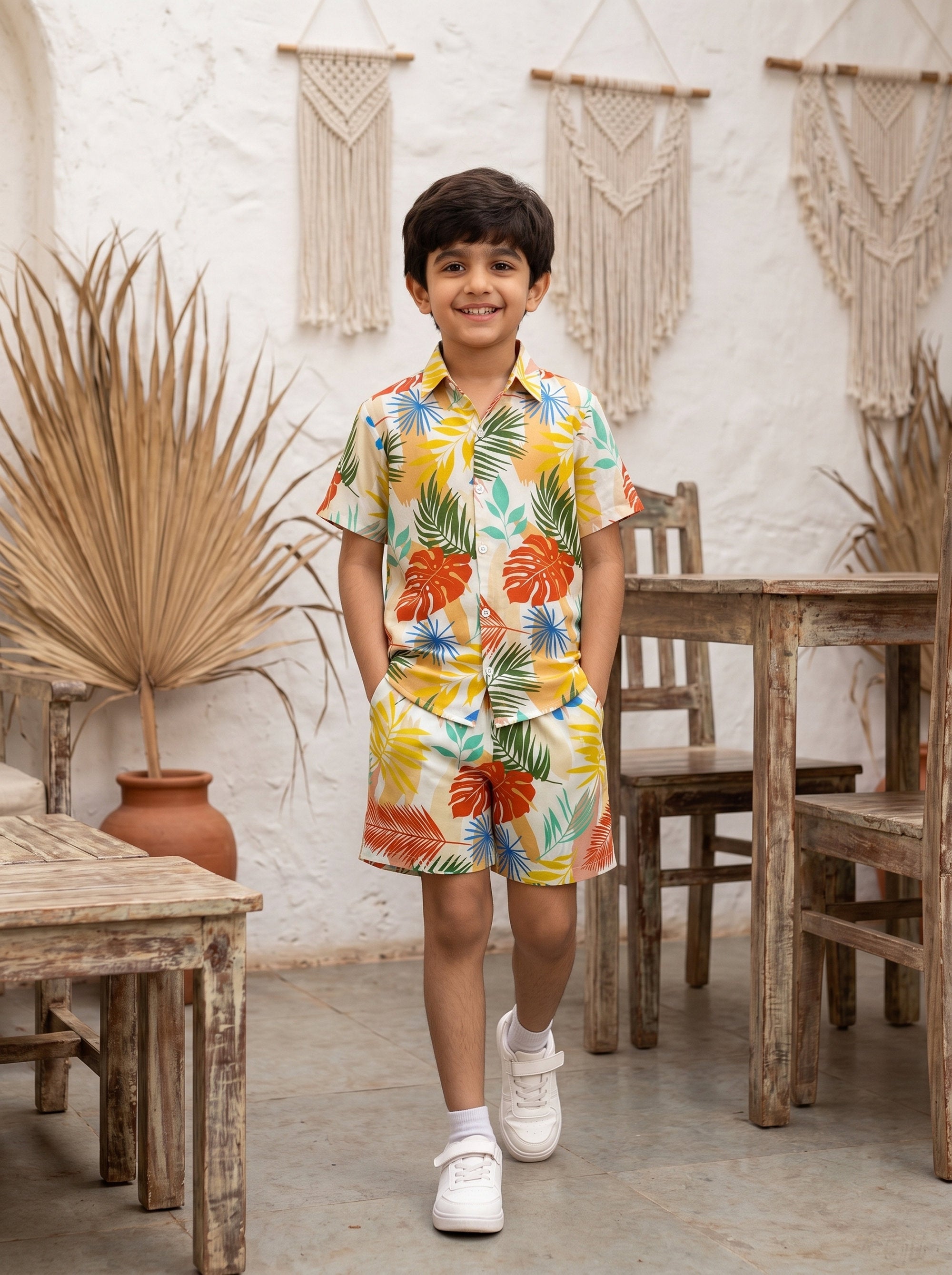 Boys Tropical Beach Co-Ord Set – Vacation Shirt & Shorts Outfit for Pool Party Birthday Resort Holiday & Family Trip