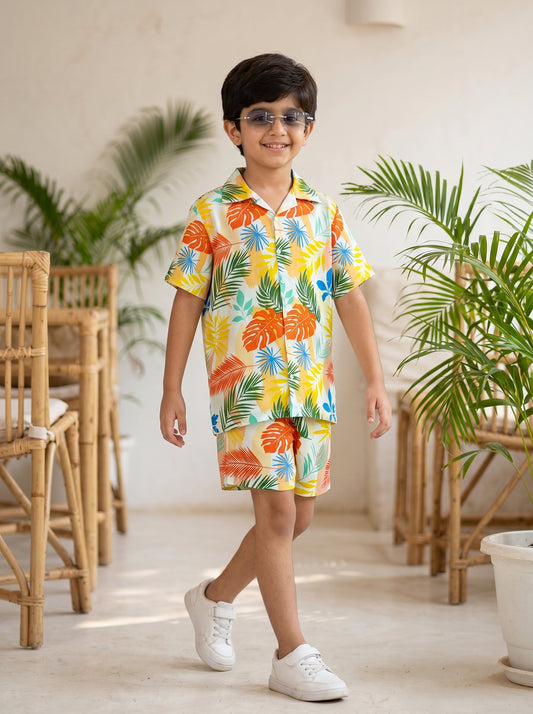 Boys Tropical Beach Co-Ord Set – Vacation Shirt & Shorts Outfit for Pool Party Birthday Resort Holiday & Family Trip