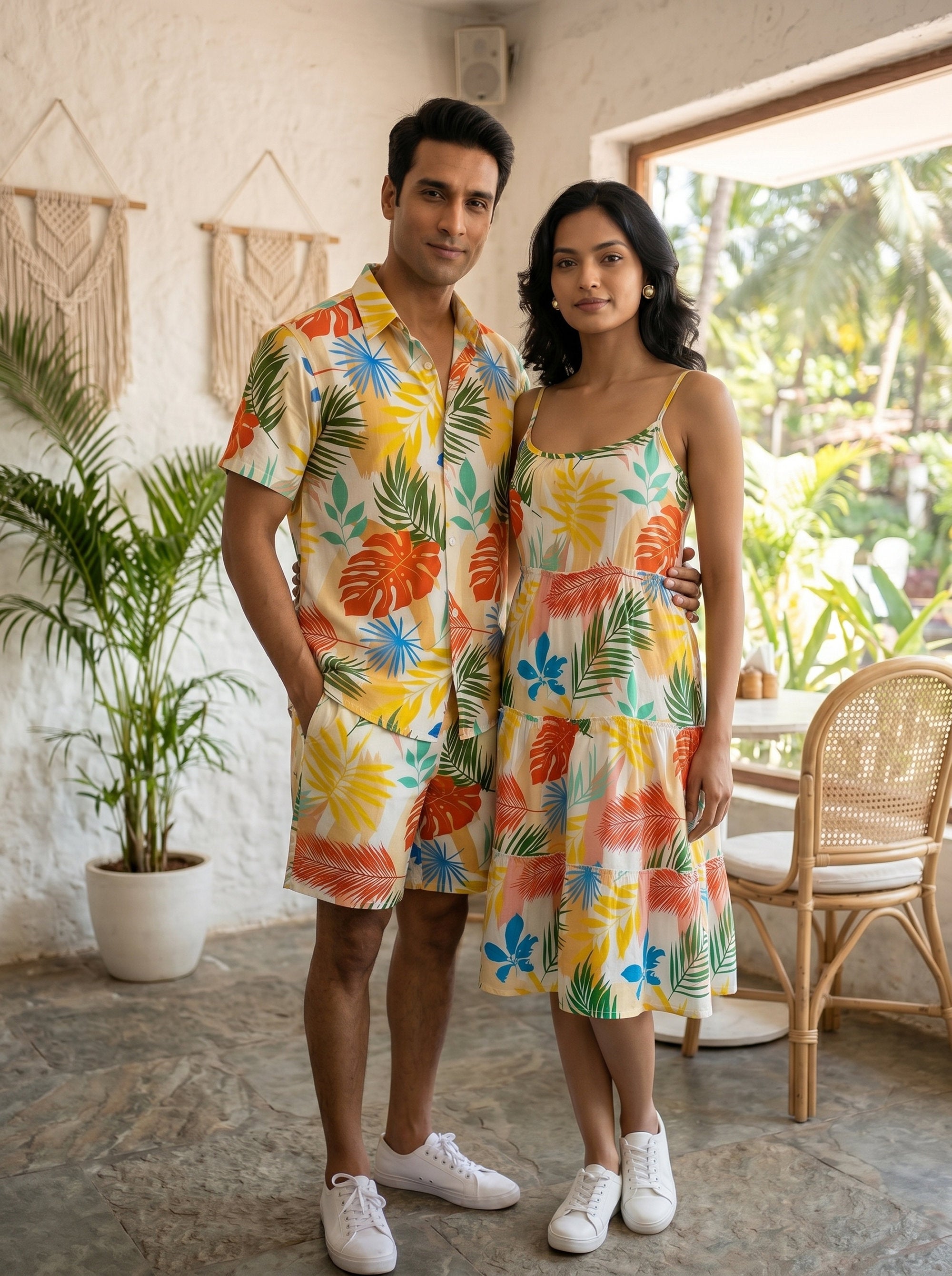 Couple Honeymoon Outfit Set – Matching Shirt & Kaftan for Beach Vacation Anniversary Dinner & Resort Getaway