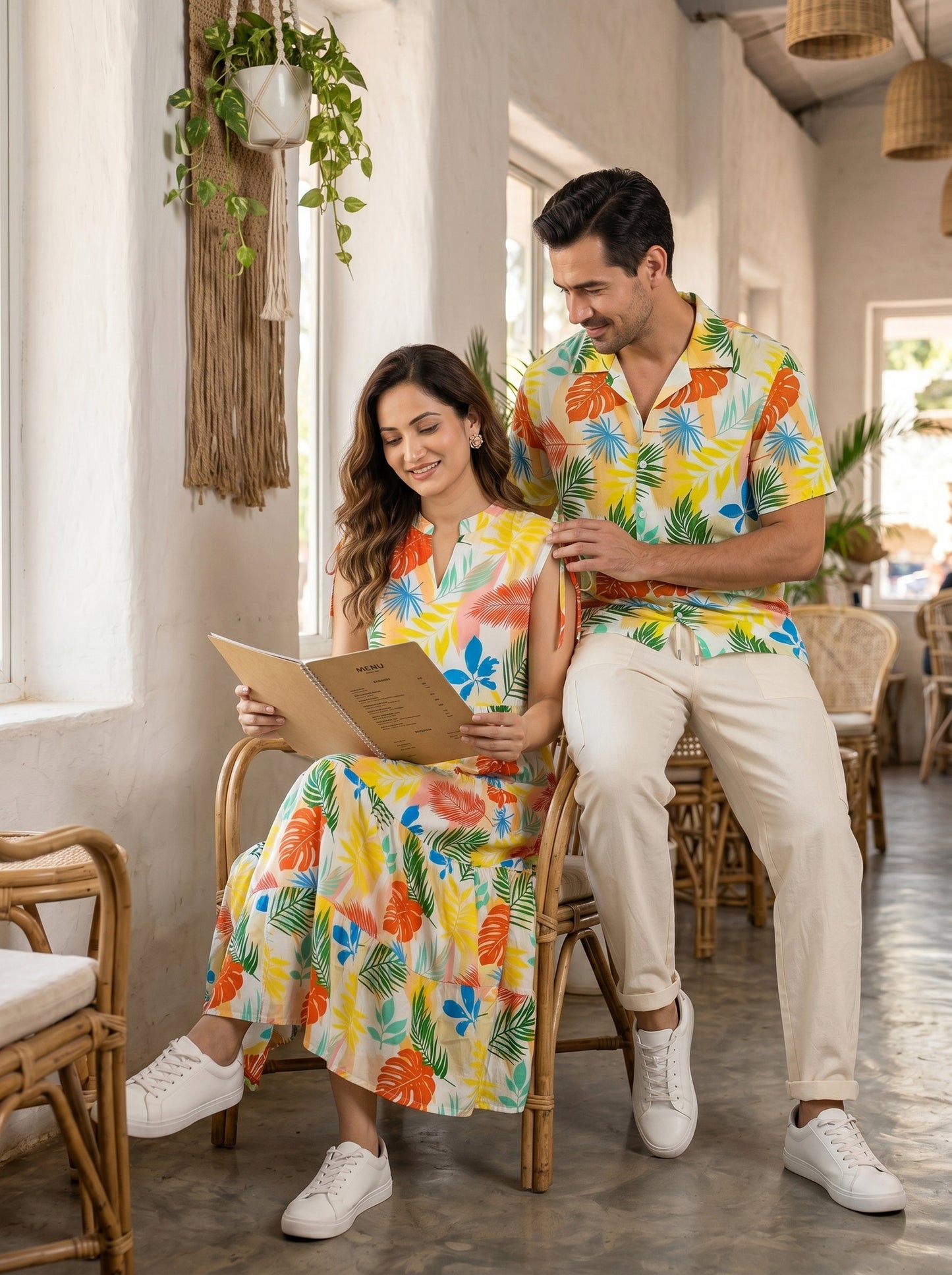 Couple Matching Holiday Outfit – Summer Shirt & Dress Set for Anniversary Dinner Honeymoon & Resort Vacation