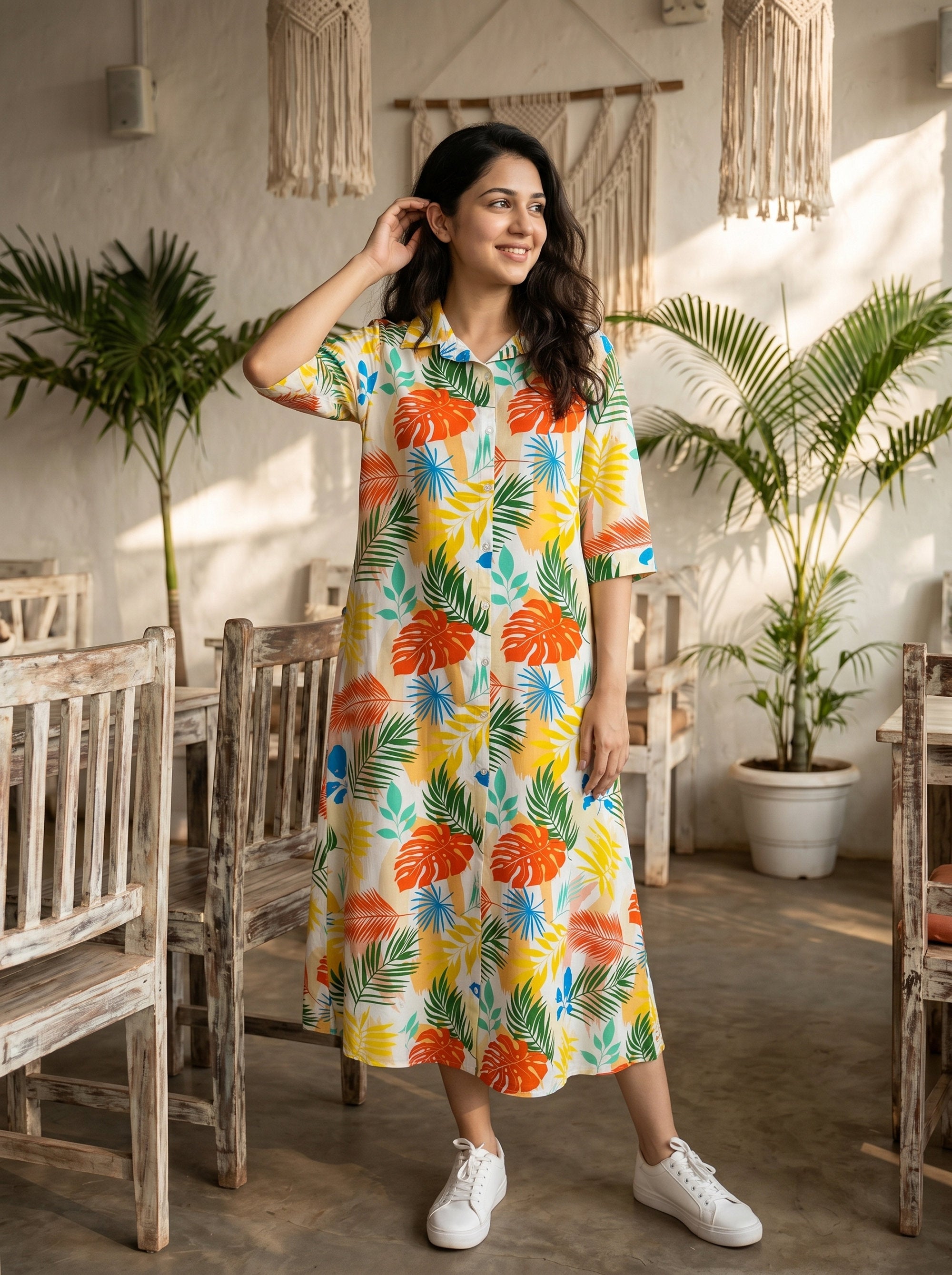 Women's Tropical Midi Dress – Resort Vacation Outfit for Birthday Dinner Beach Holiday & Summer Getaway