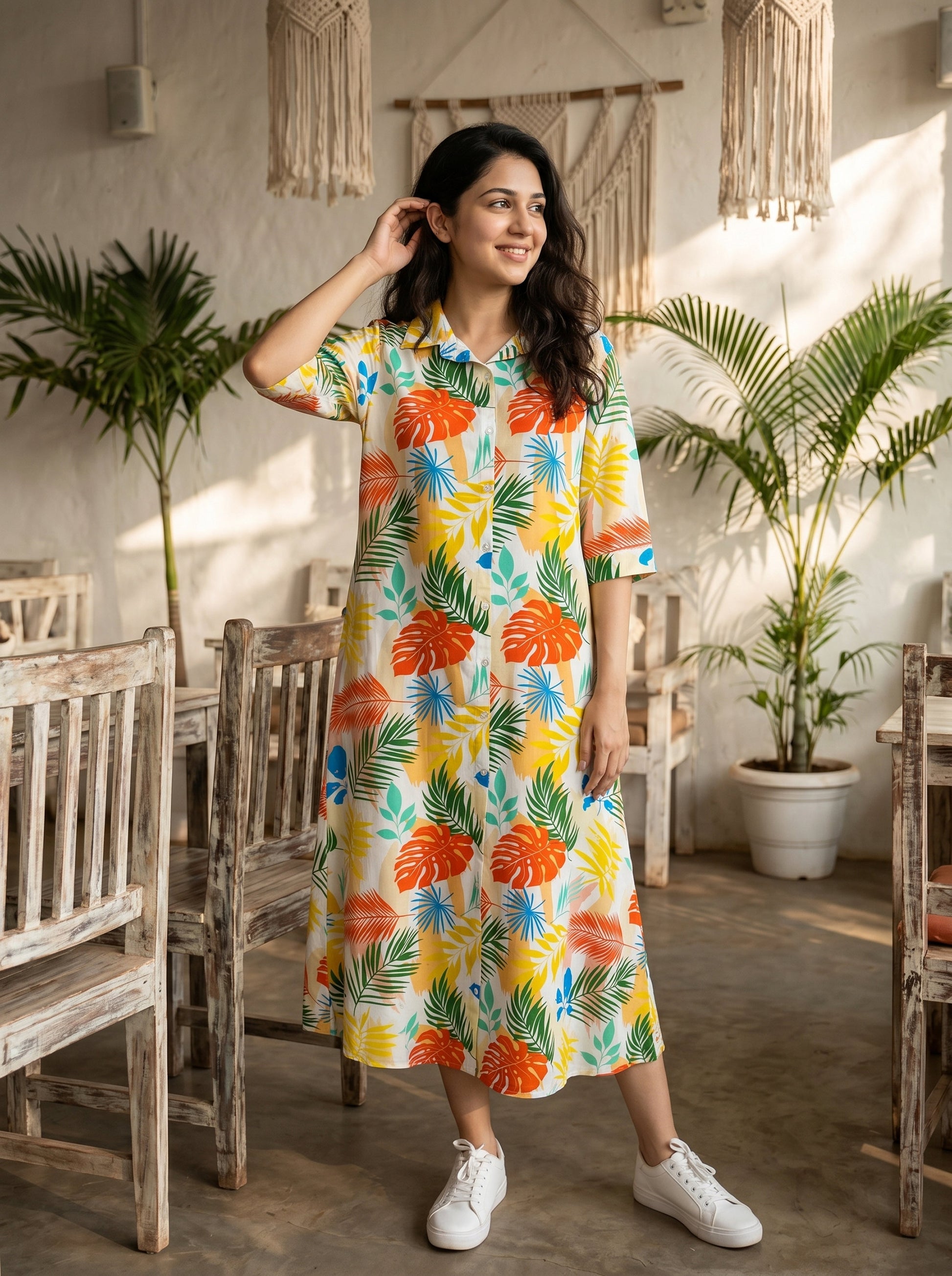 Women's Tropical Midi Dress – Resort Vacation Outfit for Birthday Dinner Beach Holiday & Summer Getaway XL