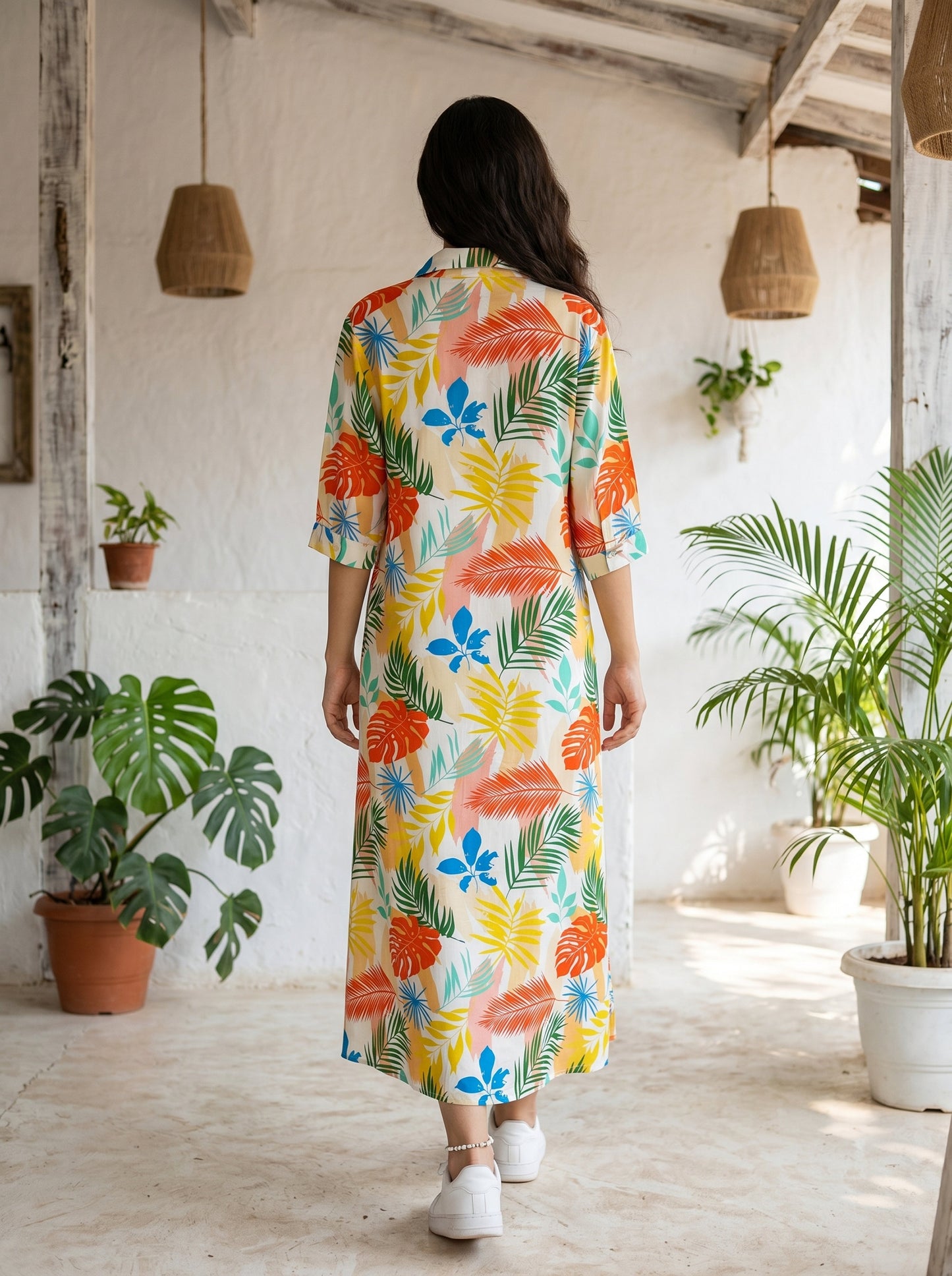 Women's Tropical Midi Dress – Resort Vacation Outfit for Birthday Dinner Beach Holiday & Summer Getaway