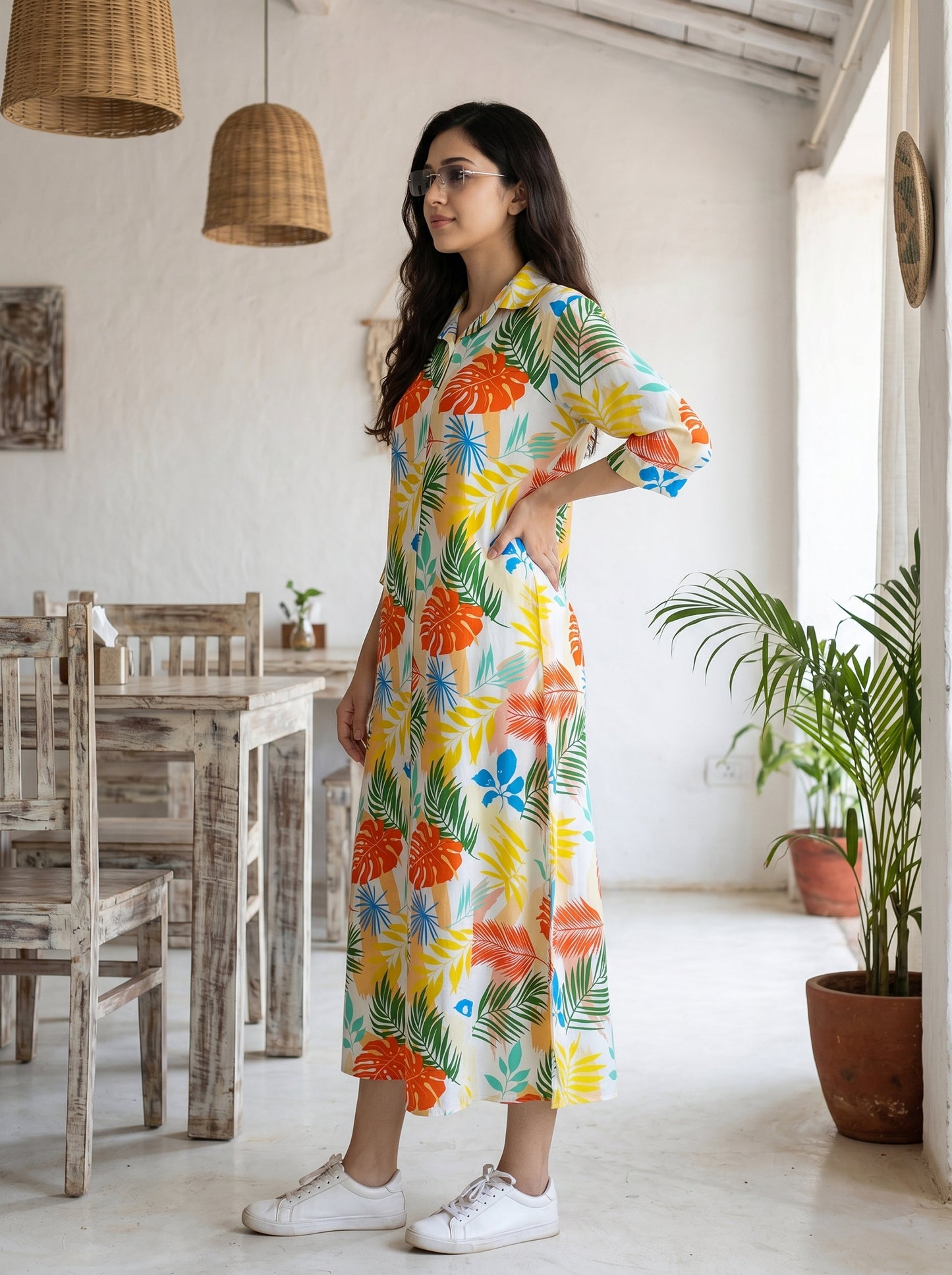 Women's Tropical Midi Dress – Resort Vacation Outfit for Birthday Dinner Beach Holiday & Summer Getaway