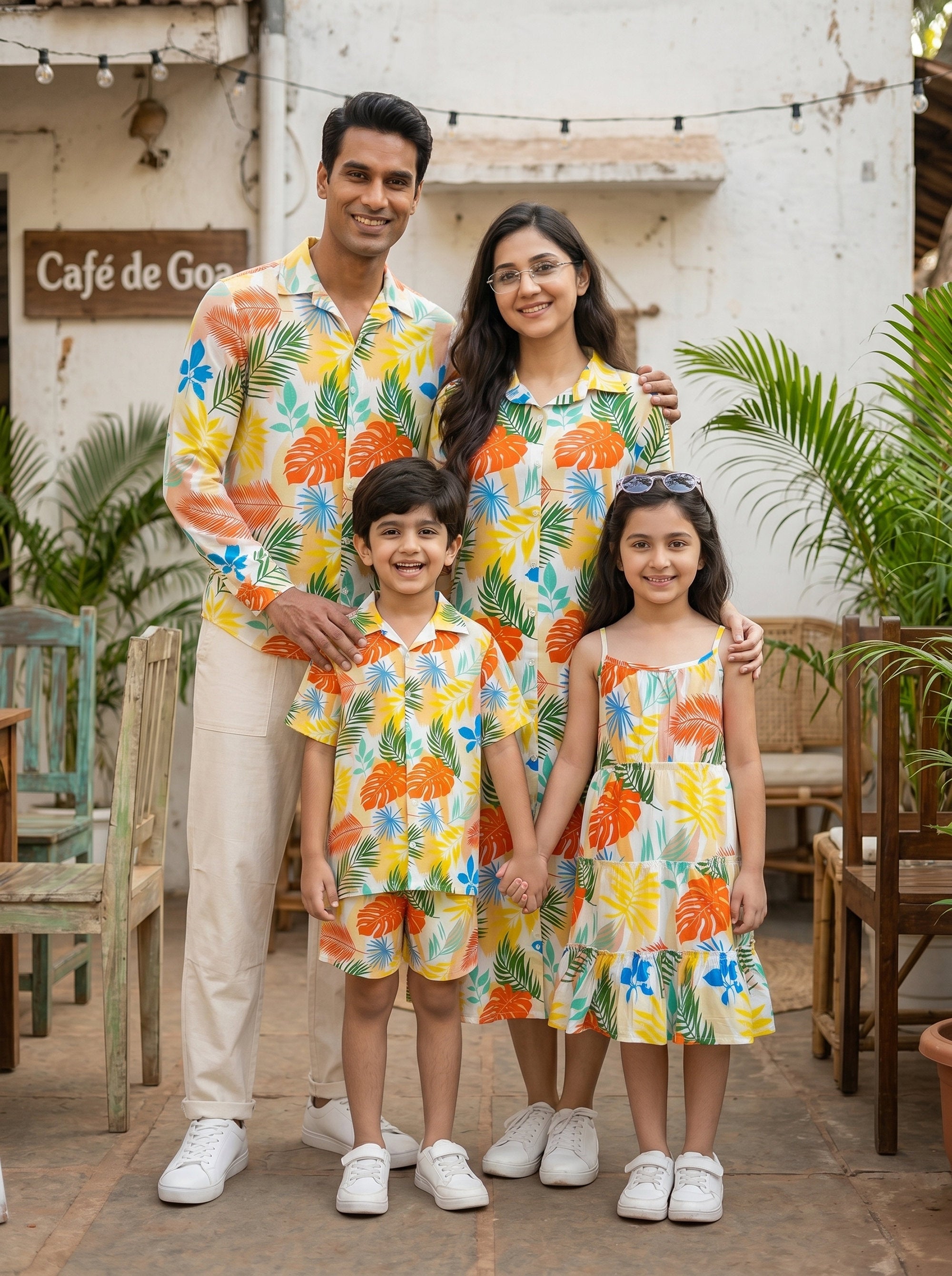 Family Matching Vacation Outfits – Tropical Resort Wear for Parents Kids Beach Holiday & Family Photoshoot
