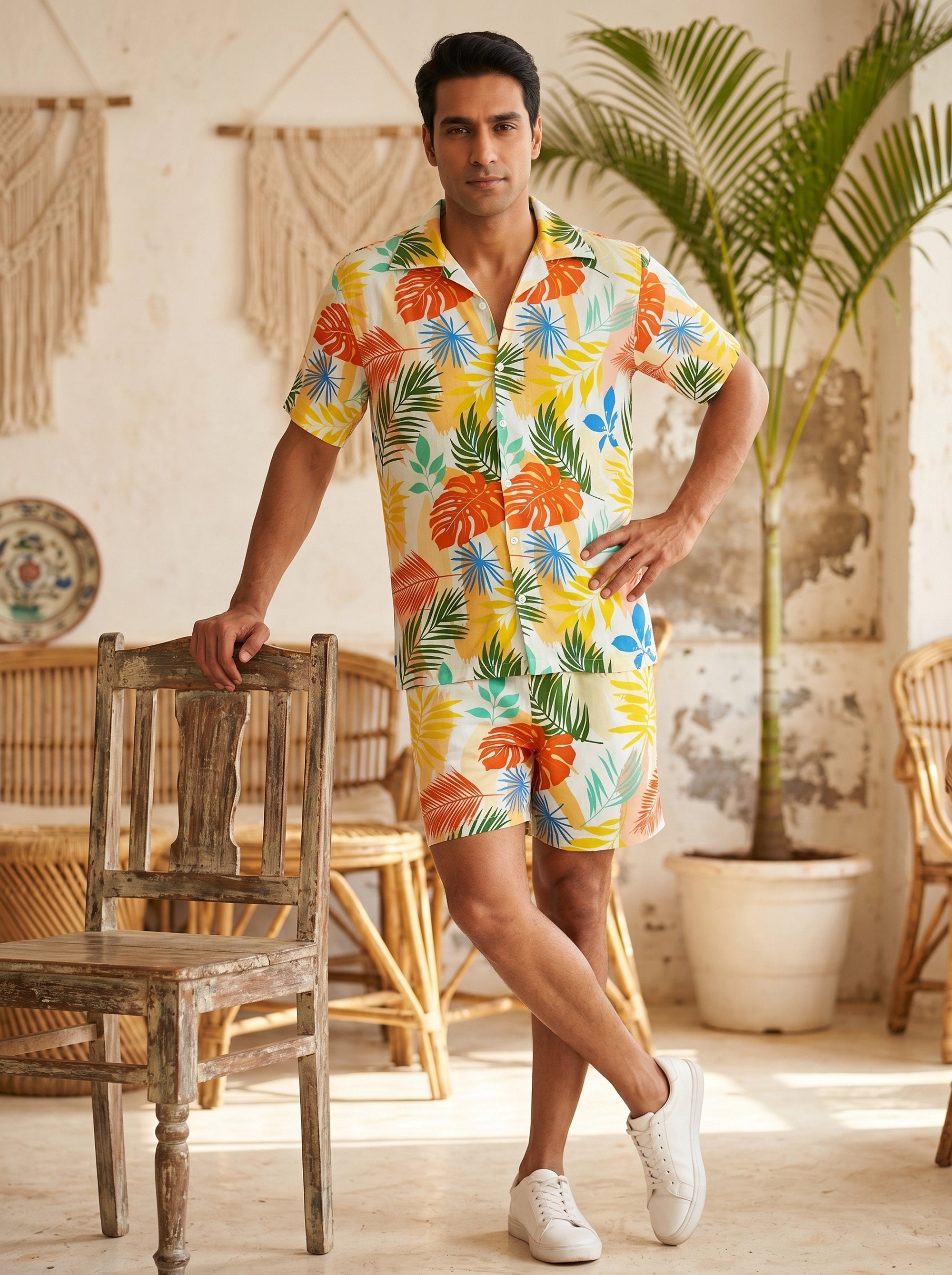 Men's Tropical Co-Ord Set – Beach Vacation Shirt & Shorts for Pool Party Resort Holiday & Cruise Travel