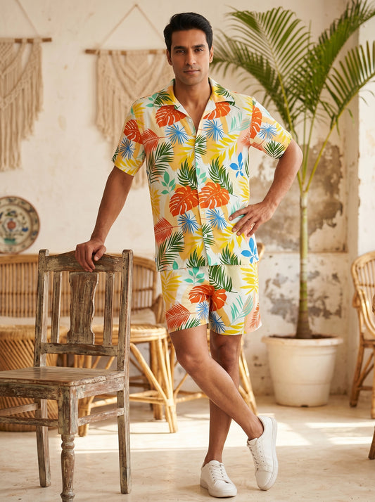 Men's Tropical Co-Ord Set – Beach Vacation Shirt & Shorts for Pool Party Resort Holiday & Cruise Travel