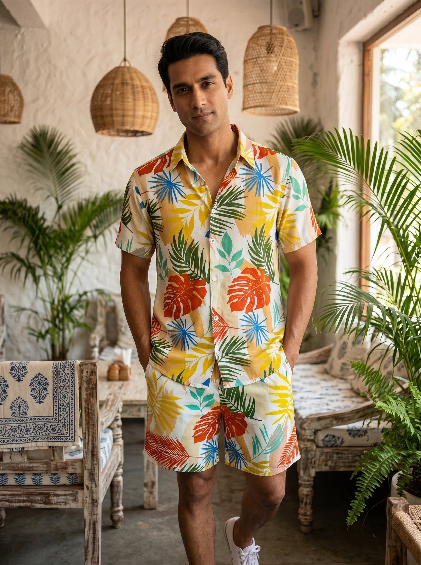 Men's Tropical Co-Ord Set – Beach Vacation Shirt & Shorts for Pool Party Resort Holiday & Cruise Travel