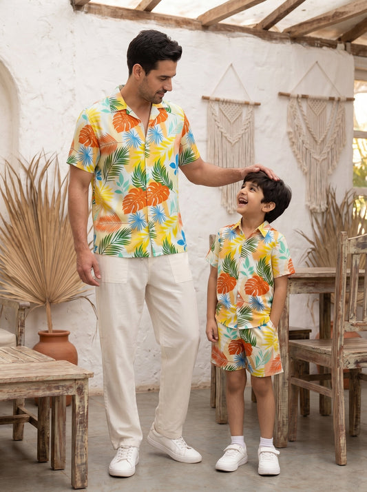 Father Son Matching Beach Co-Ord Sets – Family Vacation Resort Wear for Birthday Photoshoot & Holiday Travel