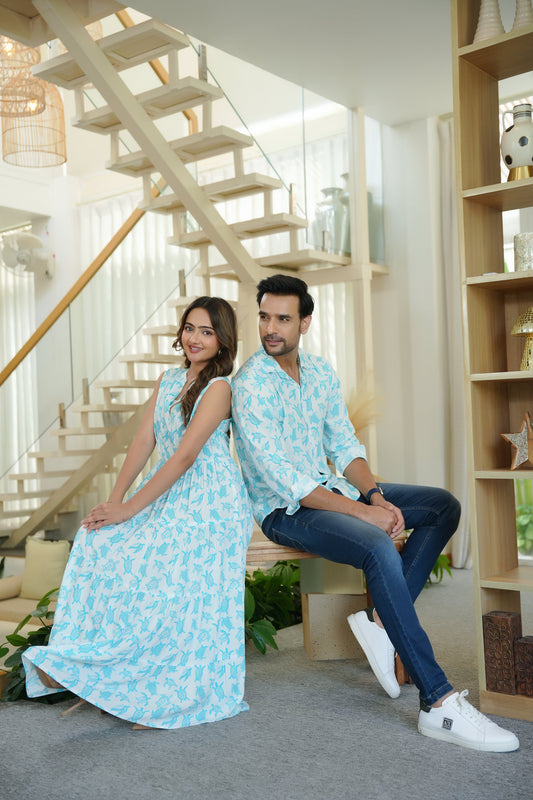 Couple Vacation Matching Outfits – His & Her Tropical Shirts