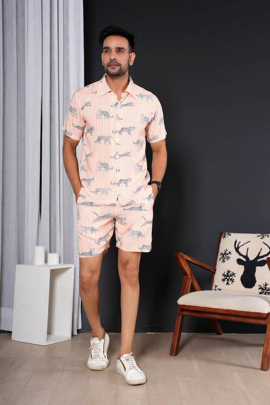 Men’s Co-Ord Set – Casual Printed Shirt and Shorts Duo