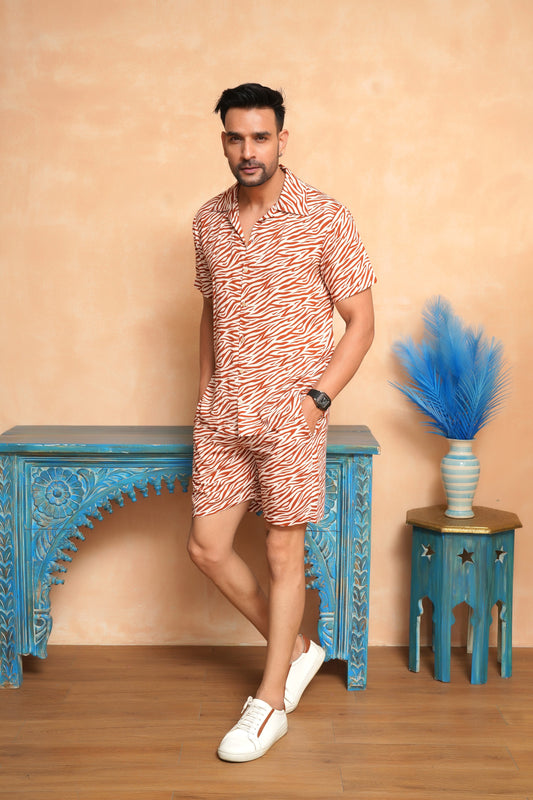 Men’s Co-Ord Set – Casual Printed Shirt and Shorts Duo